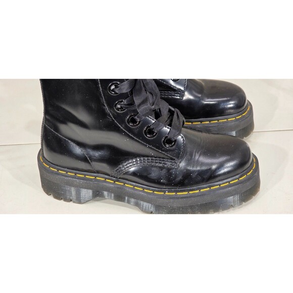 Dr. Martens Molly Leather Platform Boots Satin Ribbon Black Combat Womens 11 - Picture 10 of 15